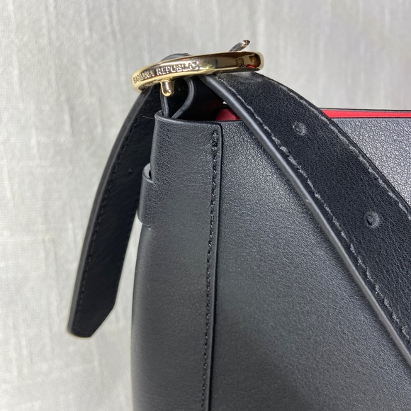 Banana Republic Black Leather Bucket Bag Purse with Red Interior - Picture 9 of 15